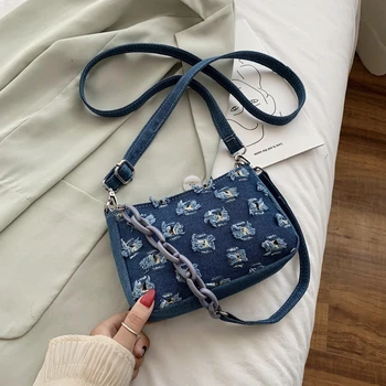 

Solid Color Casual Thick Chain Design Crossbody Bags For Women 2020 High Quality Canvas Soft Shoulder Messenger Handbags