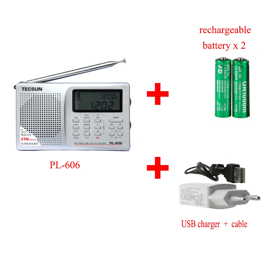Tecsun PL-606 цифровой PLL портативный радио FM стерео/LW/SW/MW приемник DSP светильник и легко носить с собой - Цвет: Sliver full set