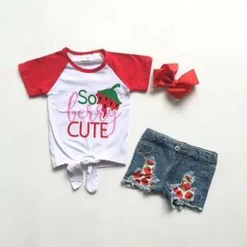 

baby girls summer clothes girls strawberry outfits girl strawberry shirt with jeans children summer clothing with bow