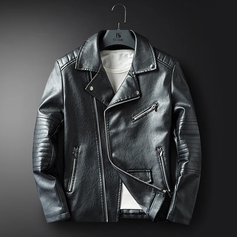 

Spring And Autumn New Style Men Fold-down Collar Japanese-style Popular Brand Casual PU Leather Coat Casual Trend Locomotive Lea