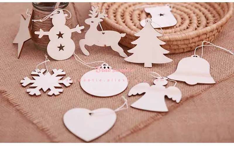Рождественские деревянные украшения, деревянные снежинки, ангел, снеговик, Висячие Подвески для нового года, украшения для рождественской елки