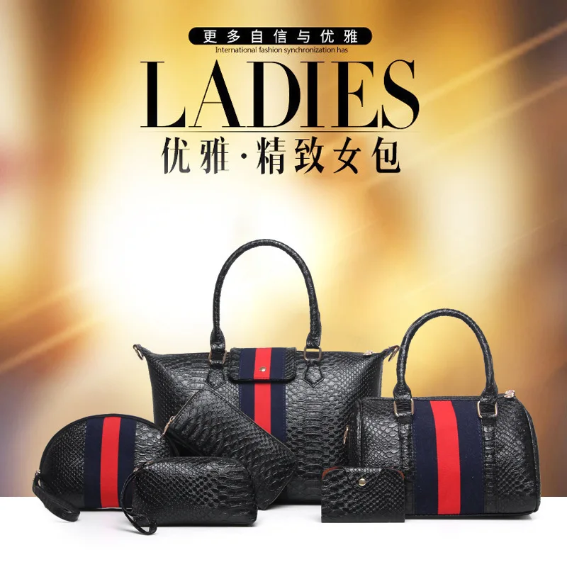 

2017 New Style Casual WOMEN'S Bag Different Size Bags Six Pieces Set-Style Crocodile Pattern One-Shoulder Handbag