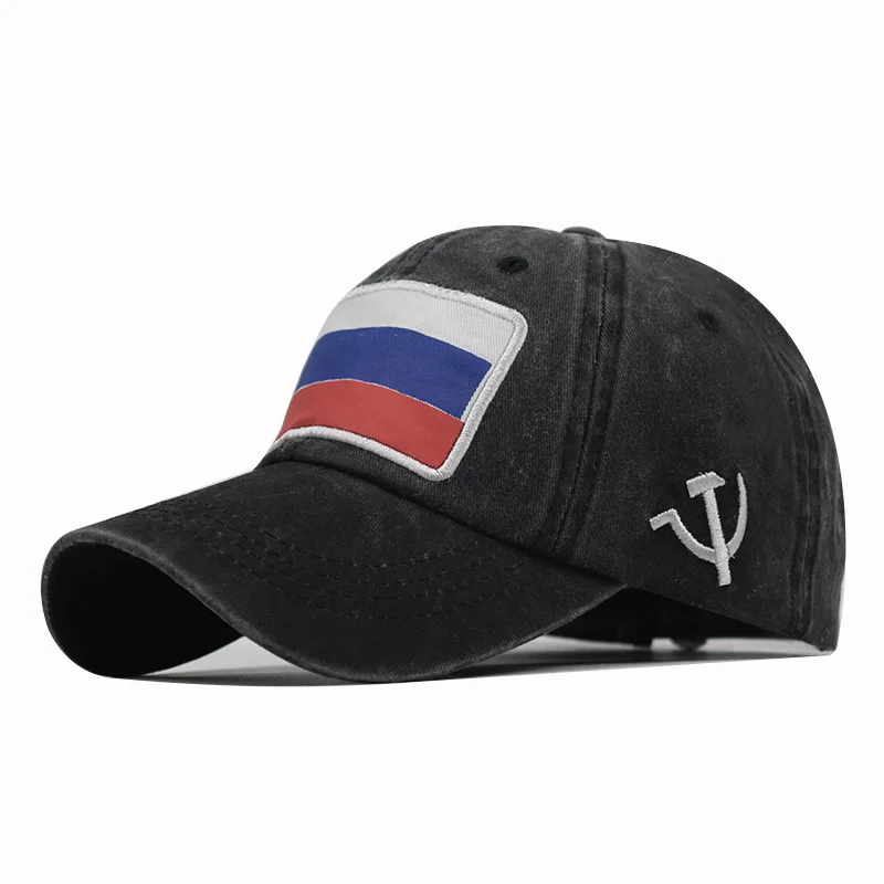 

Explosive Russian flag water washed retro duck tongue cap Embroidered Baseball cap for men and women, outdoor sunscreen sunshade