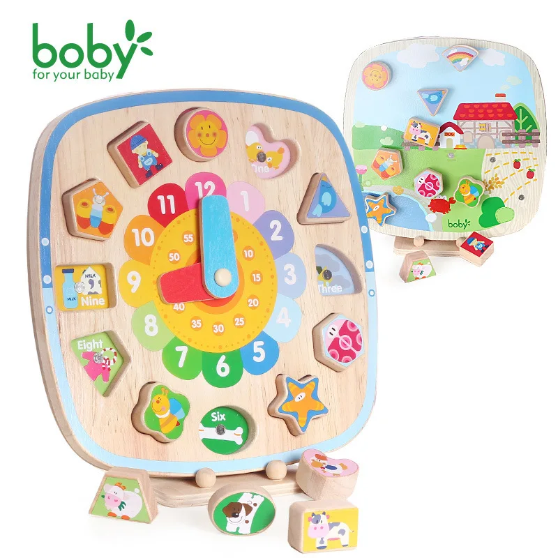 

Boby Children 1-3 Years Old Shape Matching Building Blocks Magnet Clock Double-Sided Graphics Early Childhood Educational Toy