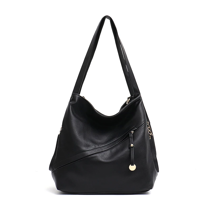 CEZIR большая женская модная сумка-тоут на плечо, сумка-хобо из искусственной кожи высокого качества, веганская кожаная сумка на молнии, функциональная сумка через плечо - Цвет: Black