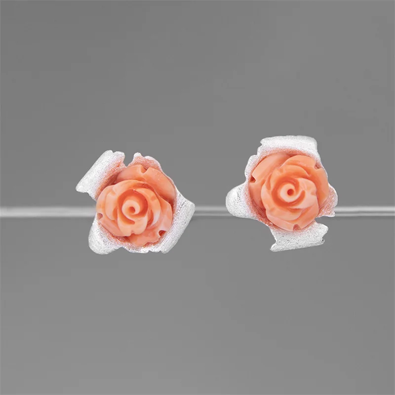 Женские серьги гвоздики с оранжевыми и коралловыми розами INATURE свадебные