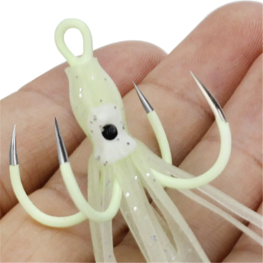 10PCS Fishing Wobbler Jig Soft Bait Squid Luminous Barbed Fish