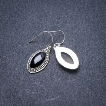 

Natural Black Onyx Handmade Unique 925 Sterling Silver Earrings 1 1/4" Y2161