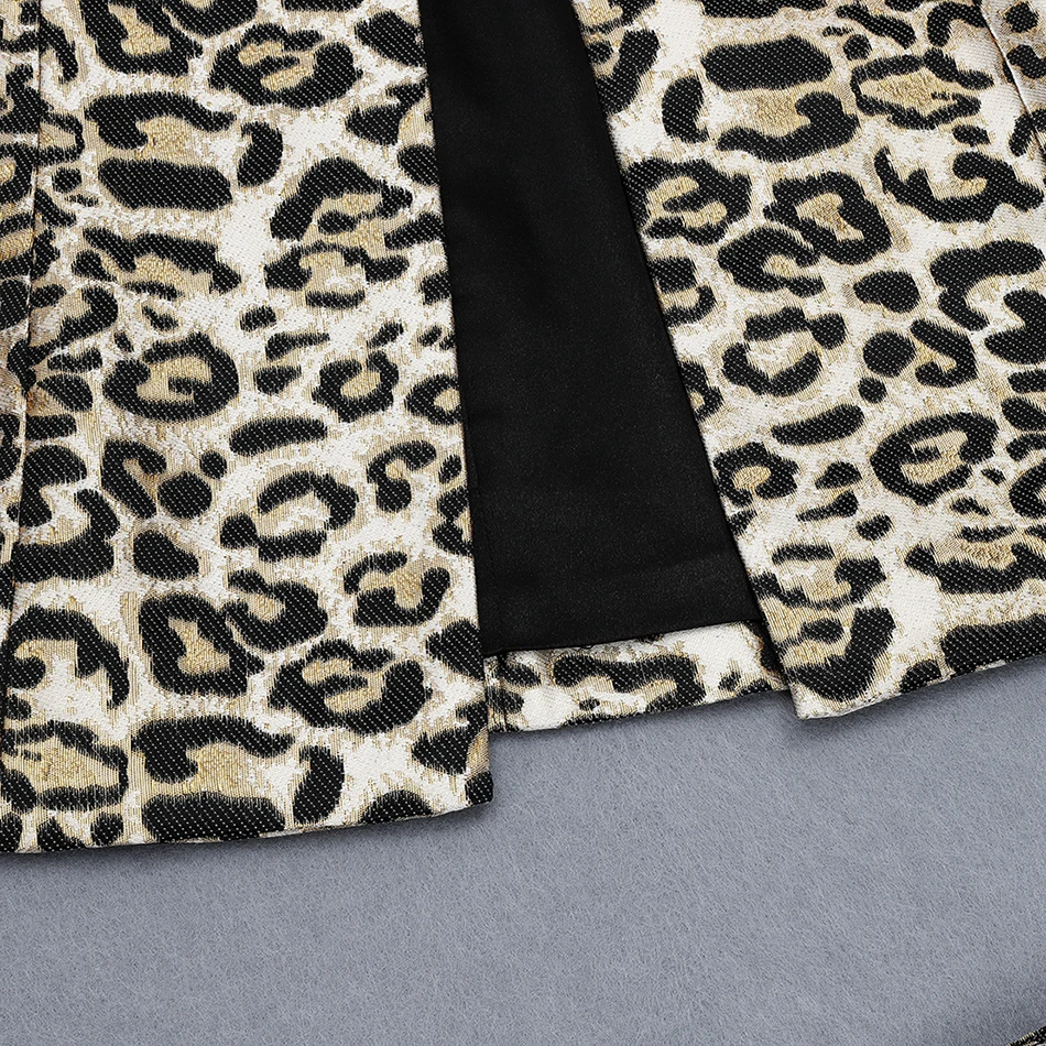 Осень женский Глубокий v-образный вырез 2 шт комплект из двух частей Леопардовый сексуальный тонкий сумка костюм на бедрах короткая юбка и пальто с длинными рукавами