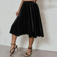 Plus Size High Elastic Waist Velvet Skirt Women Solid Black Spring Autumn Midi Party Skirt A-line Flare Skirt Large Size 6XL 7XL - Image 2