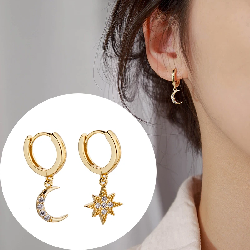 

Moon Star Stud Earrings fashion jewelry Ladies Crystal for Women Female Girl Geometric hanging Oorbellen accessories Earrings