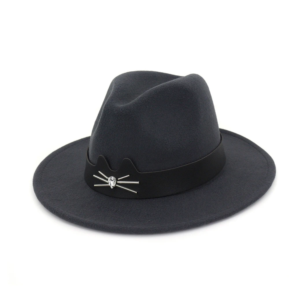Dark Gray Унисекс для мужчин и женщин шерстяная шляпа Fedora с кожаным поясом поп шляпа Панама джазовая, шляпа - Цвет: Dark Gray