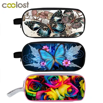 

Beautiful Butterfly Flower Cosmetic Cases Pencil Holder Children School Supplies Case Kids Floral Make Up Bag
