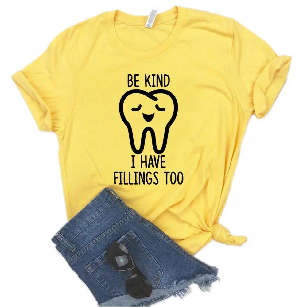 YELLOW Женская футболка с принтом «Be kind», смешные изделия из хлопка, футболка для девочек Yong, 6 цветов, Прямая поставка, NA-416 - Цвет: YELLOW