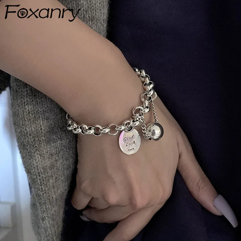 Foxanry Stamp Bracelet Trendy Rock Hip Hop Vintage Creative Good Luck Thick Chain Tassel Beads Party Jewelry Gifts