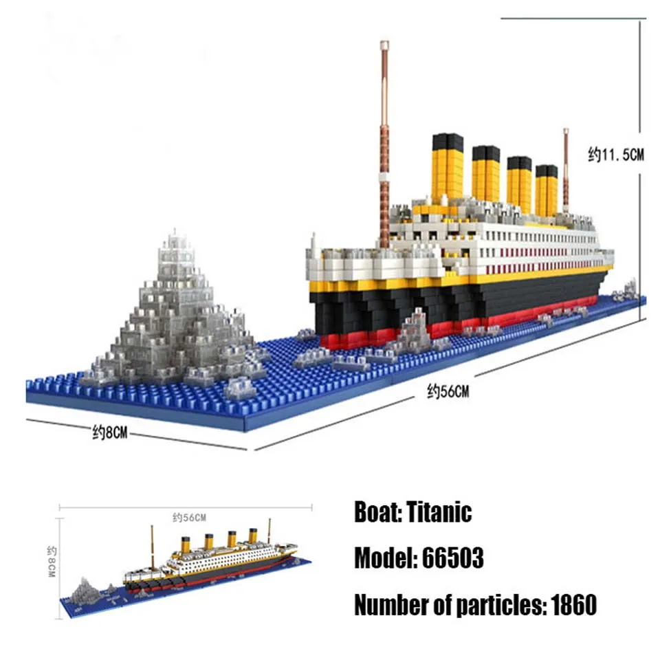 

LOZ 1860 pcs titanic cruise ship model boat DIY Diamond legoinglys Building Blocks Bricks Kit children toys
