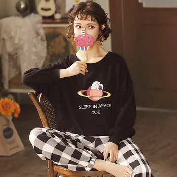 

Fast Shipping Cotton Women's Pajamas Set Autumn Winter Pyjamas Cartoon Sleepwear Sexy Home Clothes For Women Lingerie