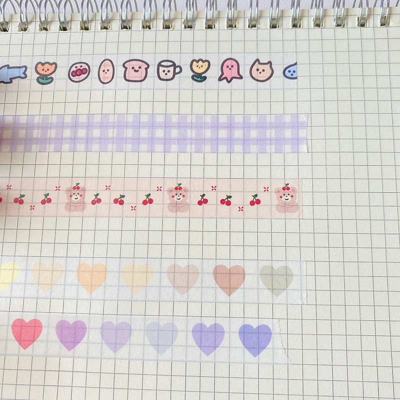 귀여운 곰 체리 사랑 격자 무늬 와시 테이프 장식 스크랩북 DIY 다이어리 앨범 콜라주 마스킹 테이프 문구류