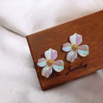 

Korea Sweet AB Color Flower Earrings for Women Girl Cute Rainbow Metal Floral Stud Earrings Statement Wedding Party Jewelry Gift