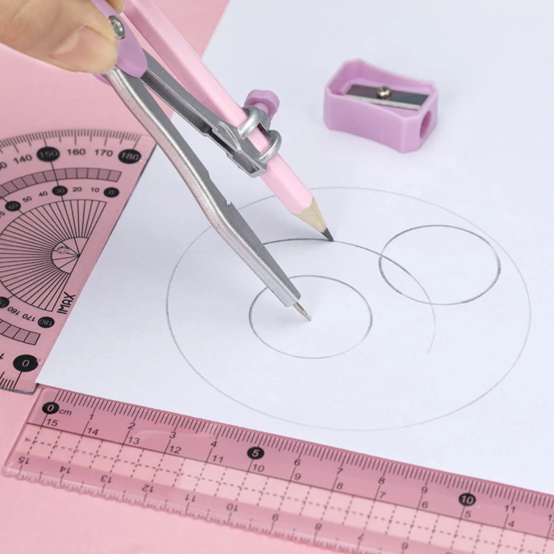 8pcs/Set Creative Ruler Sets For Students Stationery Pencil Sharpener Eraser Compass Exam Draw Tools School Office Supplies New