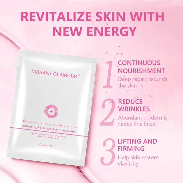 VIBRANT GLAMOUR Hyaluronic Acid Peptide Vitamin C Face Mask Moisturizing Collagen Anti Aging Whitening Face Skin