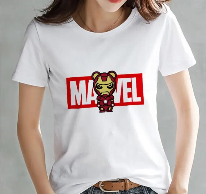 Модная футболка Marvel Мстители, женская футболка с принтом Harajuku, тонкая футболка с коротким рукавом