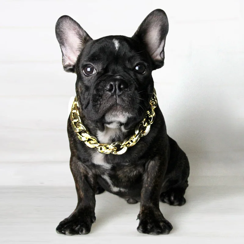 Pet Dog Gold Chain Plated Necklace Cat Collars Fashion Thick Plastic