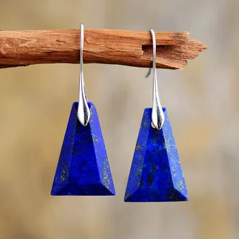 Lapis Lazuli Drop Earrings for Women Unique Trapezoid Fashion Stone Earring High Quality Elegant Bold Jewelry Gifts
