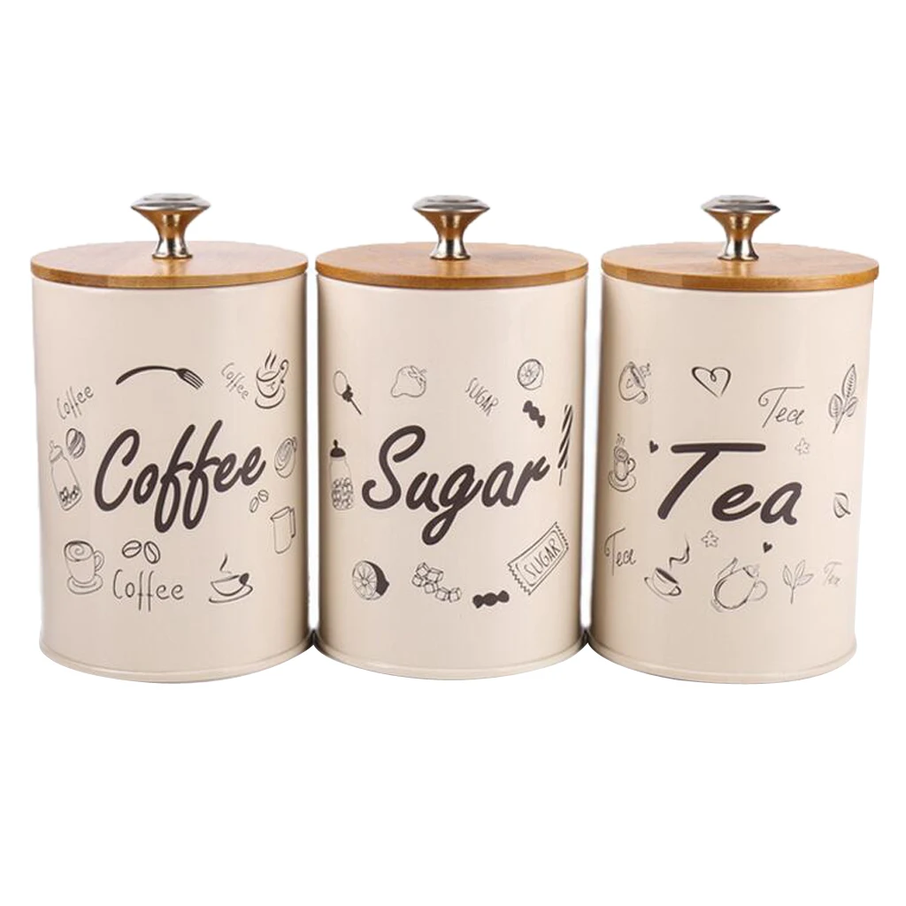 3pcs/set Kitchen Storage Jars ,Sugar/Coffee/Tea Canisters , Metal Iron 1L