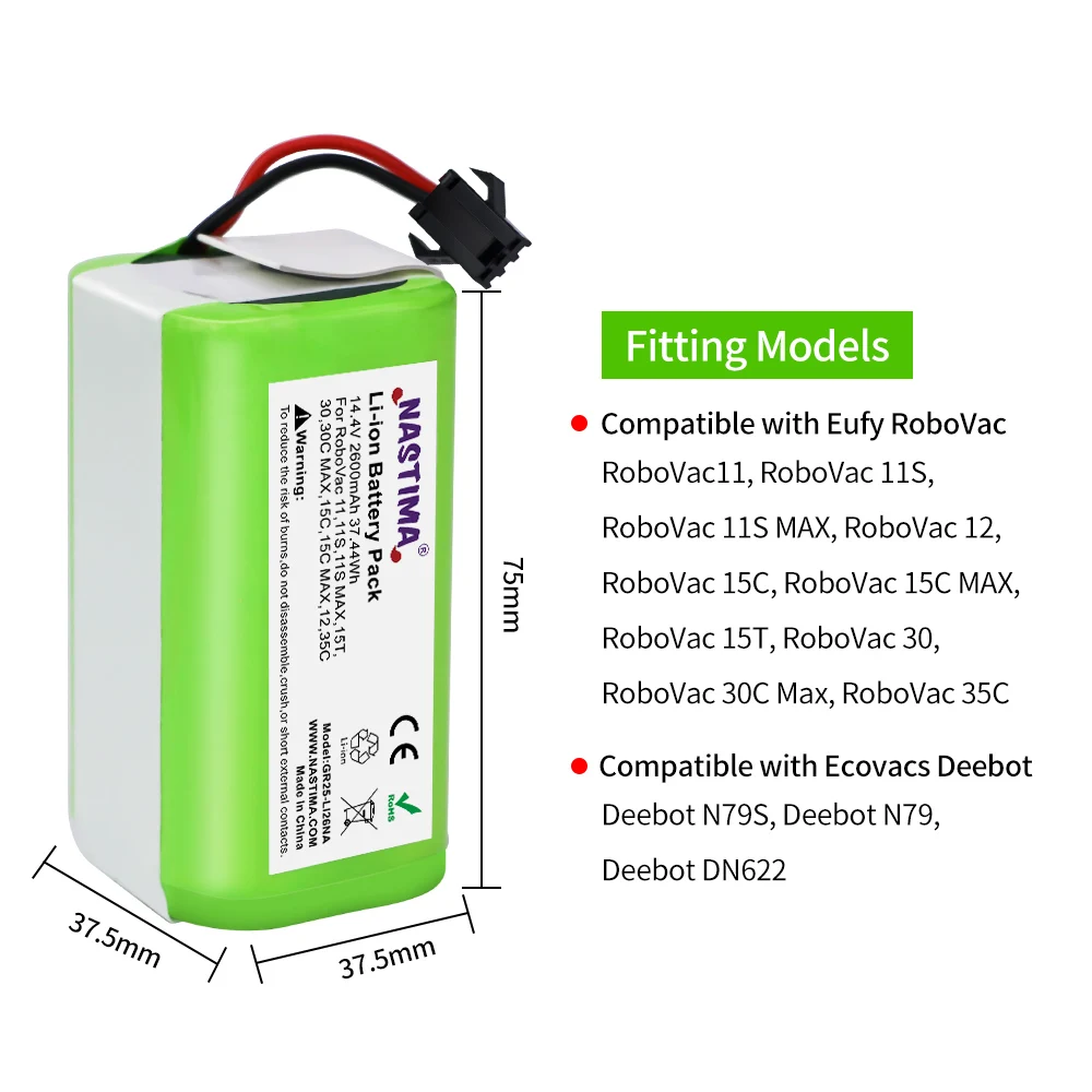 Li-ion Bateria de Substituição Compatível com Conga Excellence 990 950 1090 1790 1990 Ecovacs Deebot N79 N79s Dn622 Eufy Robovac 11 11s 30 35c e Ikohs Netbot S14 S15 Peças 14.4v 2600mah - Image 4