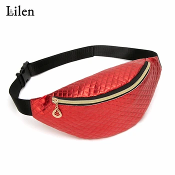 

LILEN Fashion Lingge Pattern Shoulder Belt Bags Red Casual Portable Large Capacity Women Pocket Summer Waist Packs