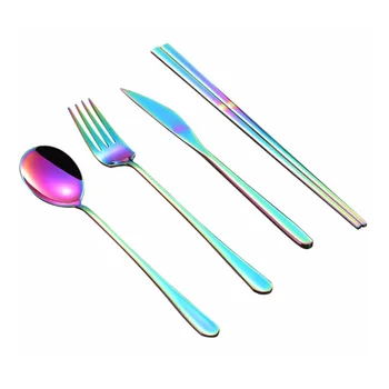 

10sets Stainless Steel Tableware Long Handle Knife Fork Spoon and Chopsticks Set WB1622