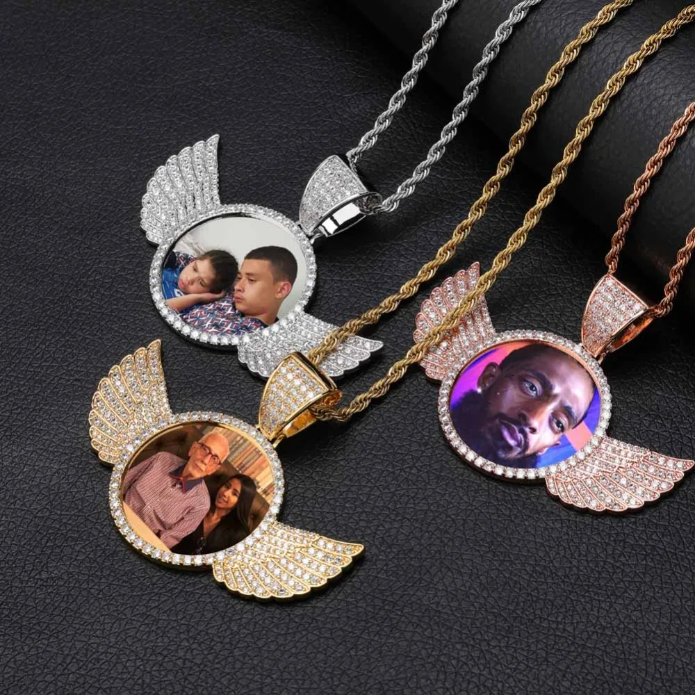 Custom Photo Hip hop Necklace Medallions Copper Chain Cubic Zircon Picture necklace Men's Jewelry Memory  Gift
