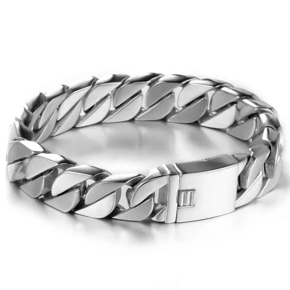 Мода 15 мм мужской браслет серебро/золото 316L браслет из нержавеющей стали кубинские звенья цепи браслеты мужские ювелирные изделия горячий подарок для мужчин 8,66"