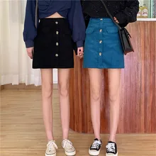 Pengpious хлопок вельветовые юбки модные зимние женские Мини пуговицы для Юбки Высокая талия с передними карманами