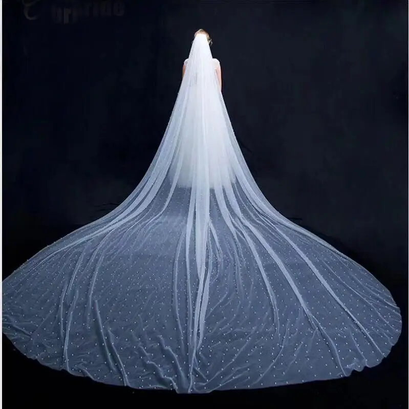 

Amanda Design One Layer without Comb Luxury long big Pearls Veil
