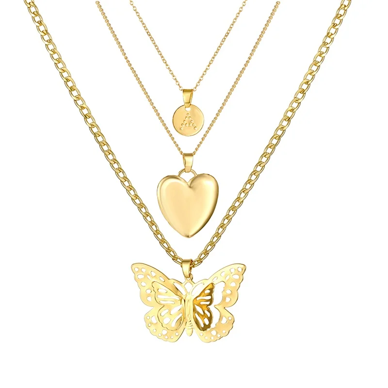 FNIO Bohemian Cute Butterfly Necklace For Women Gold Chain Heart Pendant 2020 Statement Fashion Female Chokers Jewelry | Украшения и