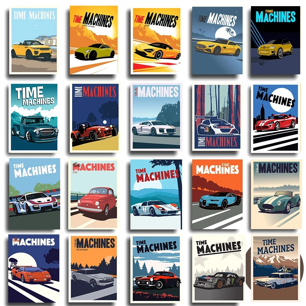 Poster Per Auto Da Corsa Motorsports Time Machine Stampe Su Tela Kawaii Decorazione Della Parete Supercar Wall Art Painting For Living Room Decor