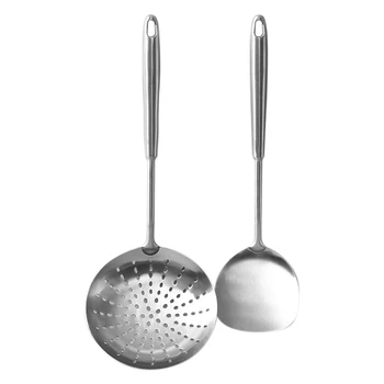 

2Pcs Large Colander Household Kitchen Utensils Strainer Spoon Noodle Spoon Spatula Stainless Steel Cookware