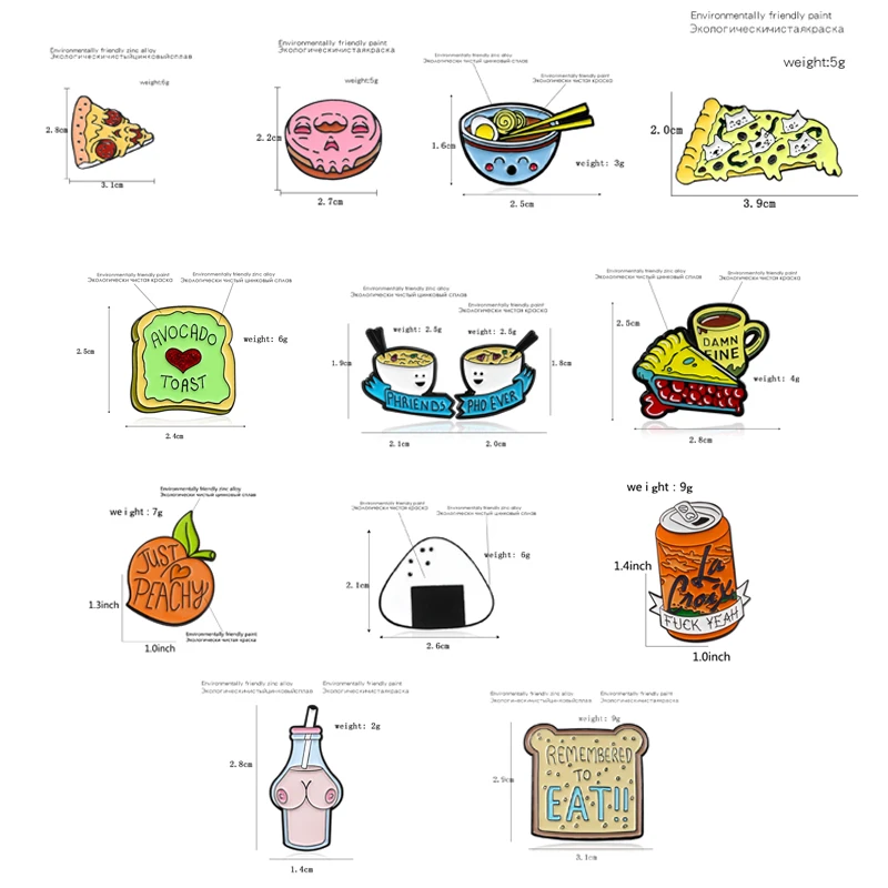 Милые булавки Тост Хлеб десерт торт суши пицца Пончик кофе персик еда напиток Персонификация Одежда Рубашка Пальто Брошь кулон