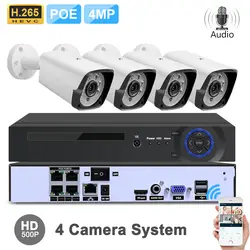 H.265 4CH 1080P 2MP PoE камера безопасности система NVR комплект звук для камеры IR водонепроницаемый CCTV комплект видеонаблюдения 5,0 мега пикселей
