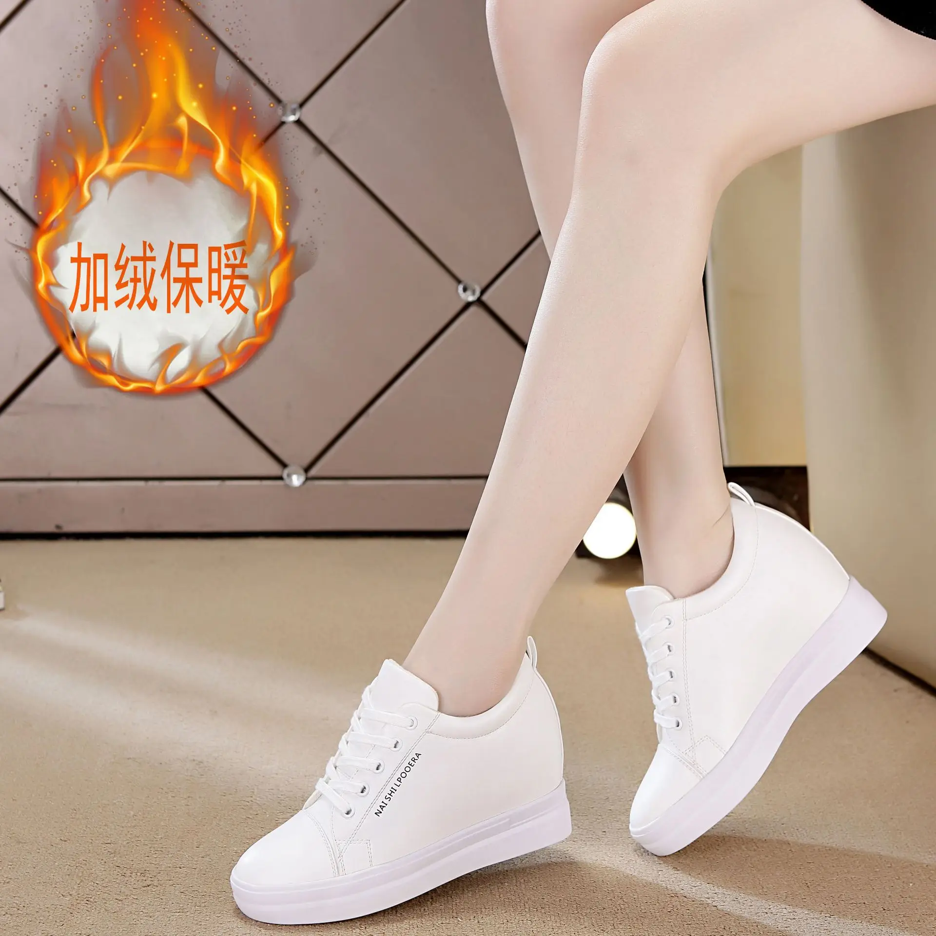 

2019 New Style Elevator WOMEN'S Shoes White Shoes Black And White with Pattern Inner Height Increase 8cm Travel Shoes Wenzhou WO