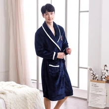 Men's Sleep Robes Winter thick warm Coral Fleece Kimono bathrobe male Nightgown Bath Gown Sleepwear Flannel nightwear for man