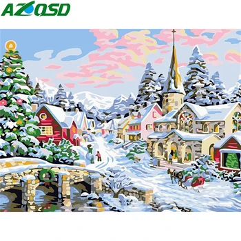 

AZQSD Paint By Numbers For Adults DIY Winter Landscape Decor For Home Coloring By Numbers Christmas Handpainted Gift
