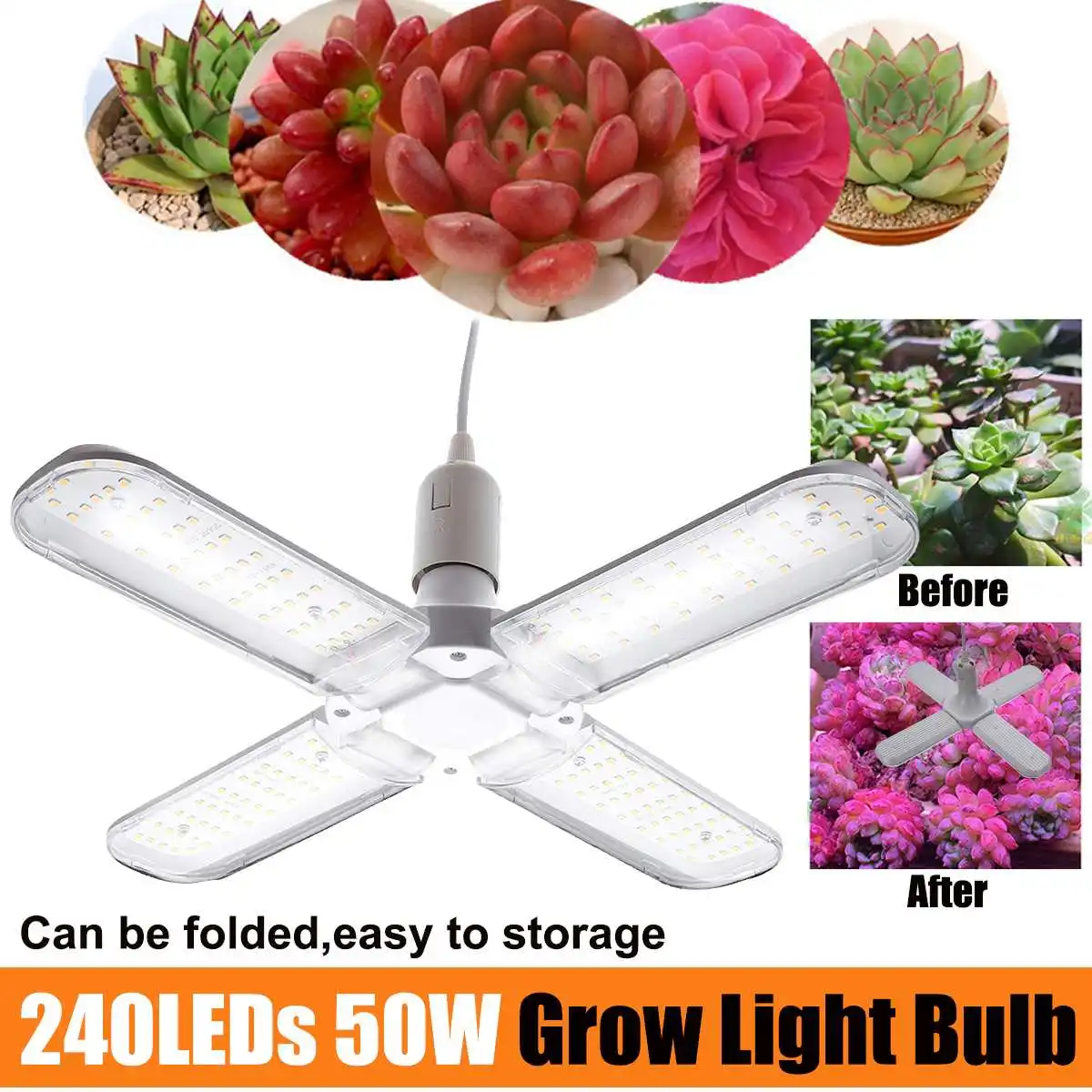 

50W 240LEDs Grow Light Bulb Daylight Sunlike Full Spectrum LED Phyto Lamp Hanging Type For Greenhouse Hydroponic Lamp Plant Grow