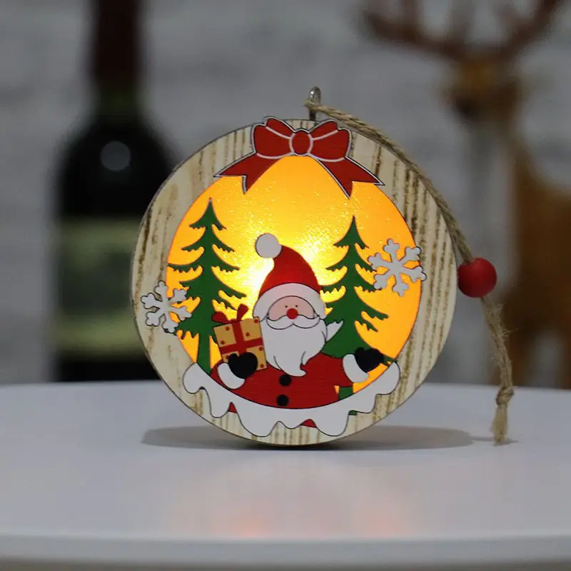 Popular Christmas Tree Decoration Pendant Gifts Wooden Snowman Animal Lighting Pendant Home Decorations