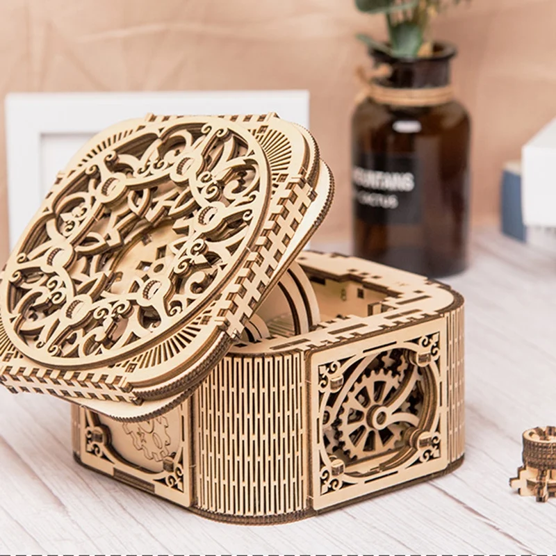 Деревянные головоломки модели строительные блоки-DIY собранные игрушки-креативная деревянная Механическая коробка для ювелирных изделий собранная модель Treas
