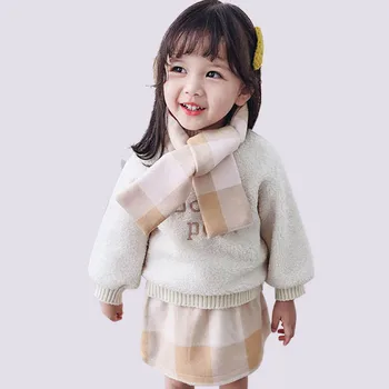 

Baby Clothes Plus Velvet Sweater & Skirt Girls Suit Plaid Skirt Girls Clothes Set With Scarf Winter Warm Princess Suit For Girls