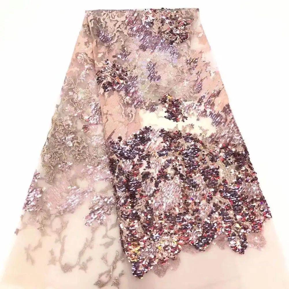 

French lace fabric 5yds/pce luxury patterns sequins embroidery mesh fabrics women gorgeous party event bright dress 2020