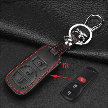 

jingyuqin 3 Button Leather Remote Car Key Cover For Nissan Armada Xterra Pathfinder Frontier Quest Titan Murano